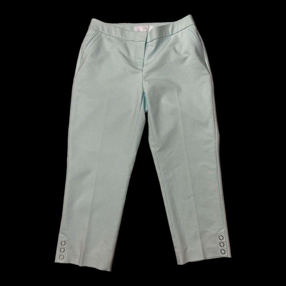 Rafaella Women's 6 Green Mint Curvy Stretch Accent Button Hem Capri Pants